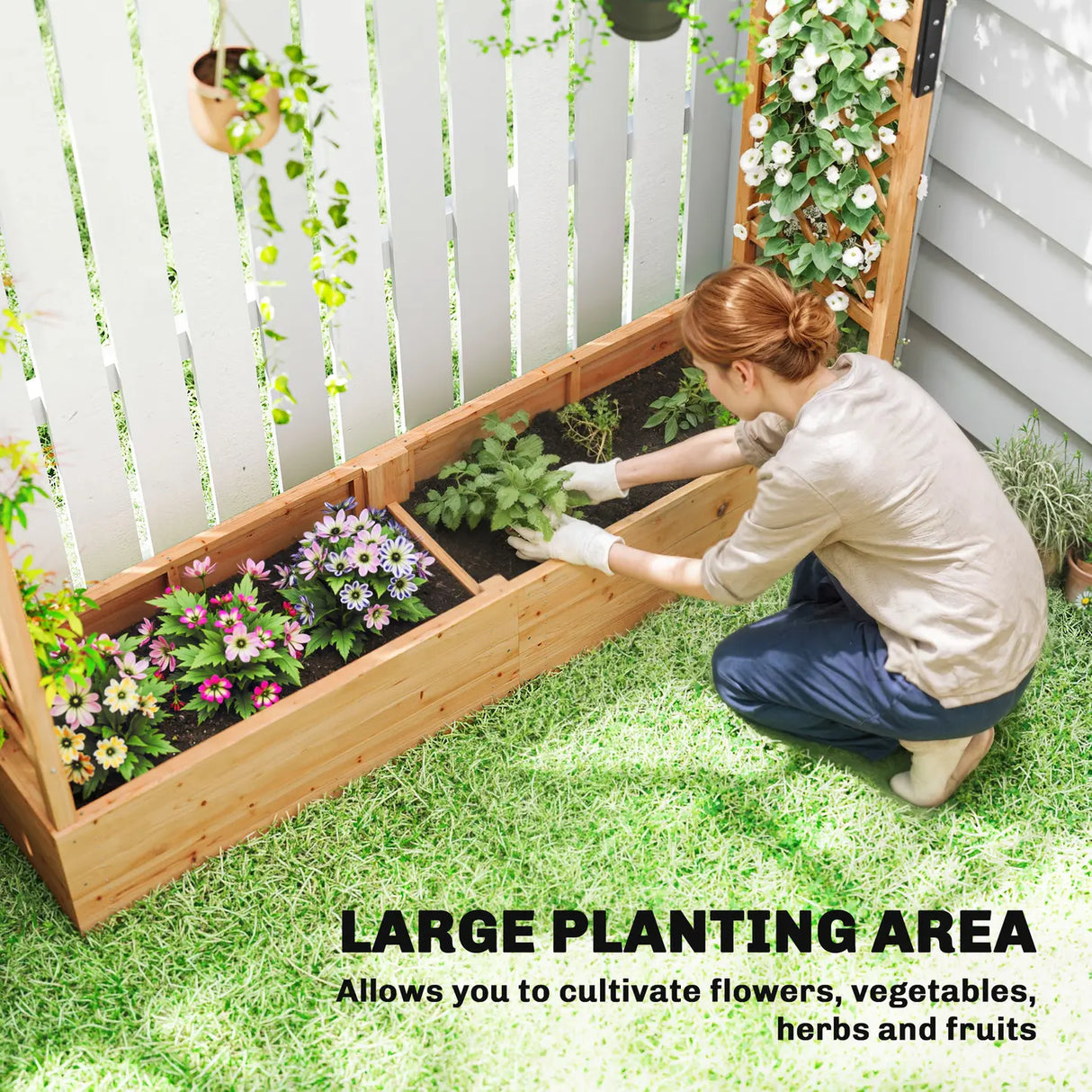 Outsunny Fir Wood 171 x 39 cm Planter and Trellis Garden Bed