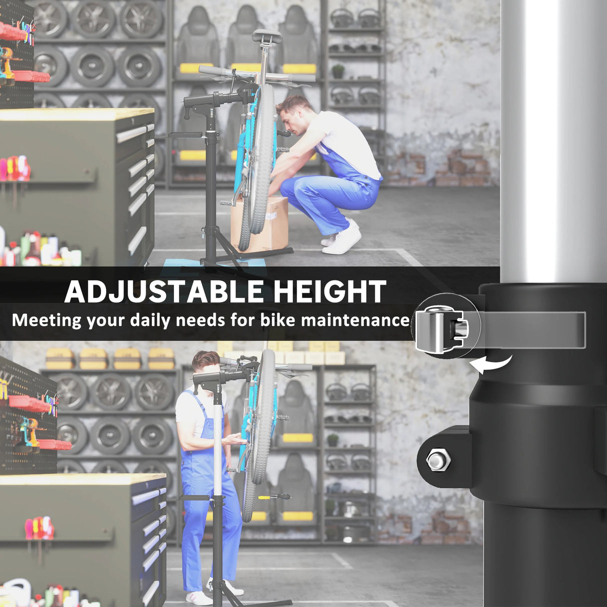 HOMCOM Bike Repair Stand, Max Load 40kg, Foldable, Height Adjustable, for Road Bike, Mountain Bike, E-bike