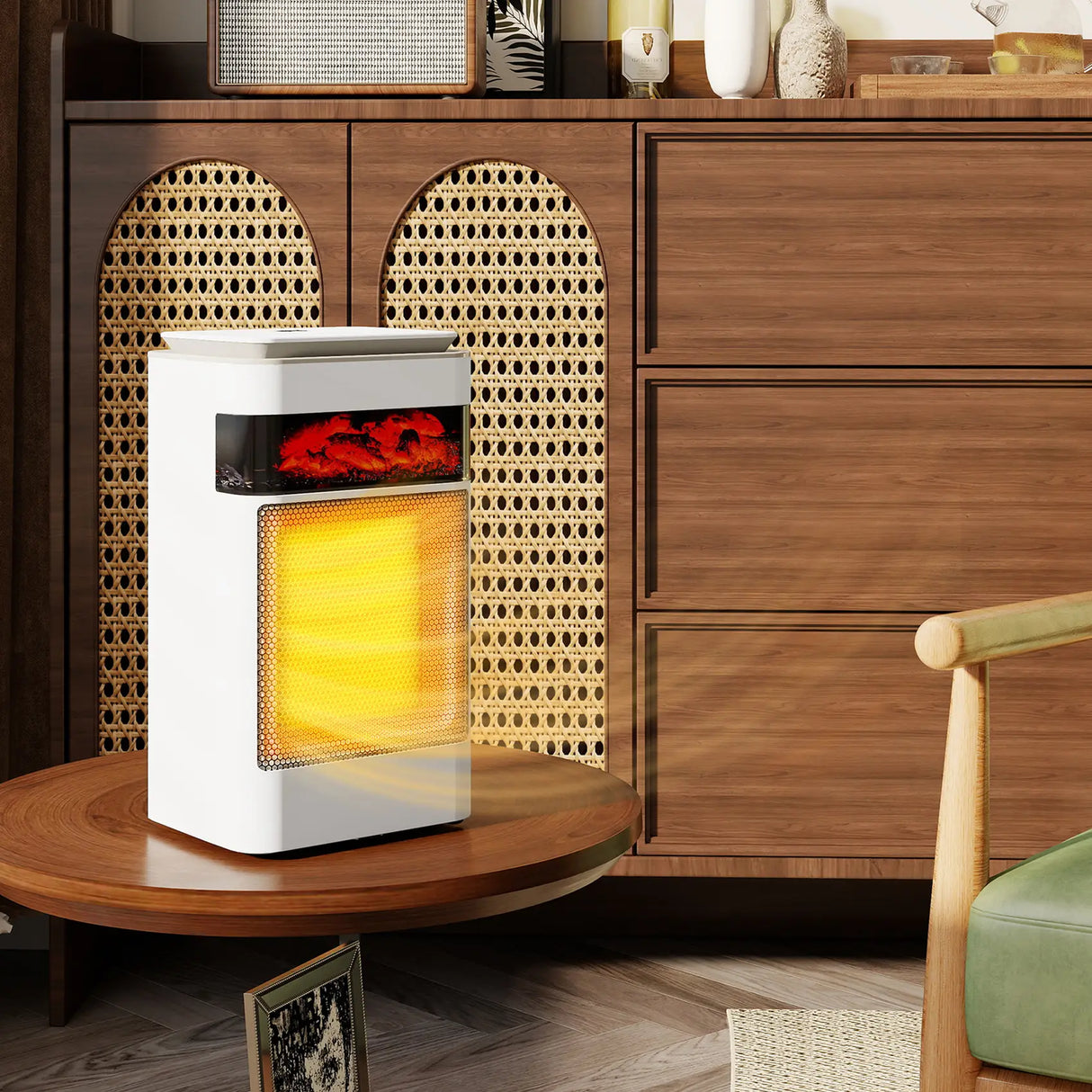 HOMCOM Ceramic Electric Heater, 1500W Fan Space Heater with 3 Modes, 24H Timer, Flame Effect, Oscillation for Bedroom, White