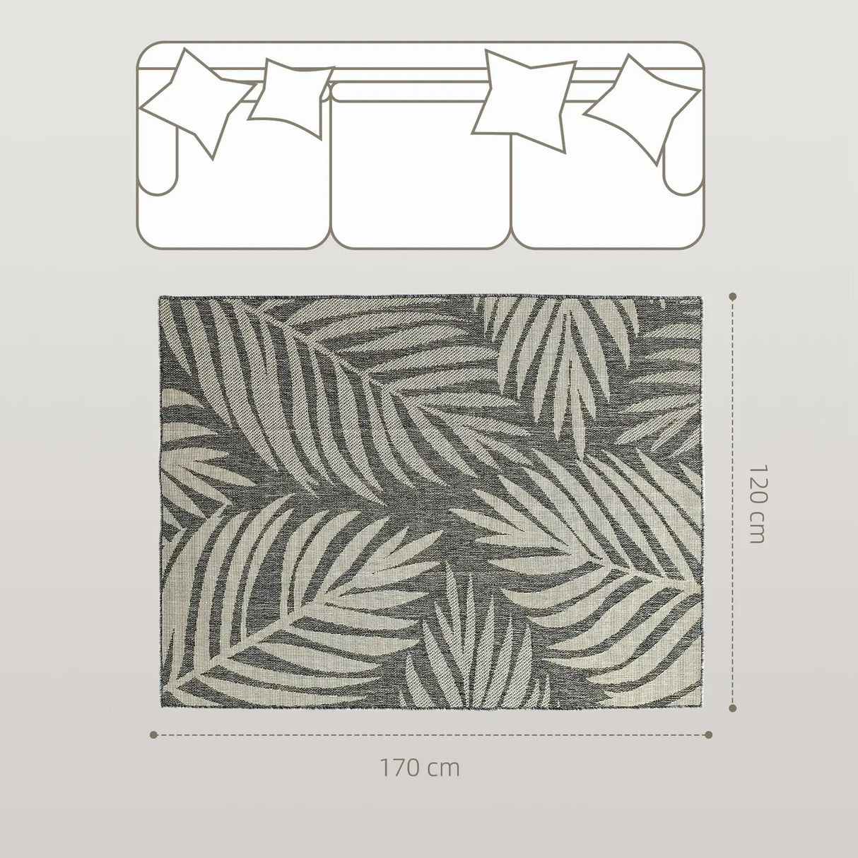 HOMCOM UV Resistant Indoor & Outdoor Area Rug, Easy-Cleaning Machine Washable Rug for Patio, Garden, Kitchen, Bathroom or Living Room, 170 x 120 cm, Grey