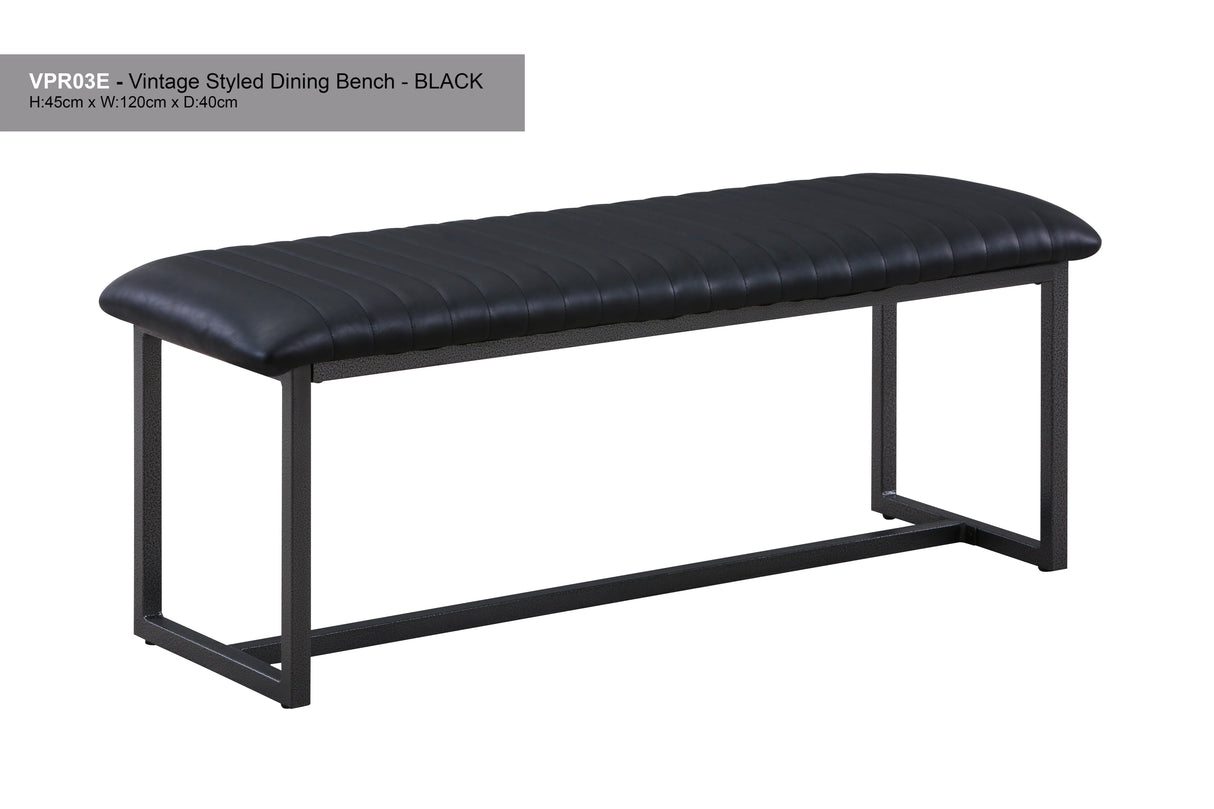 Vintage Styled Black PU Leather Dining Bench