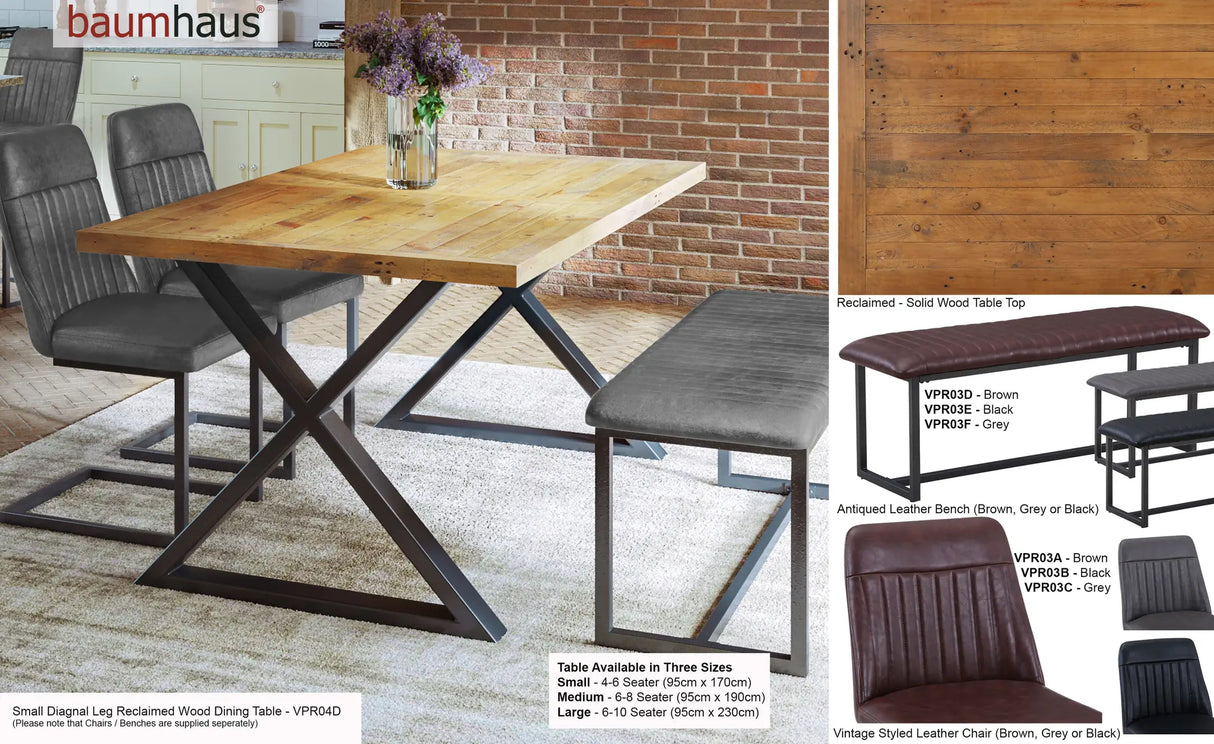 Urban Elegance - Reclaimed SMALL (Diagonal Leg / 95cm x 170cm top) 4-6 seater