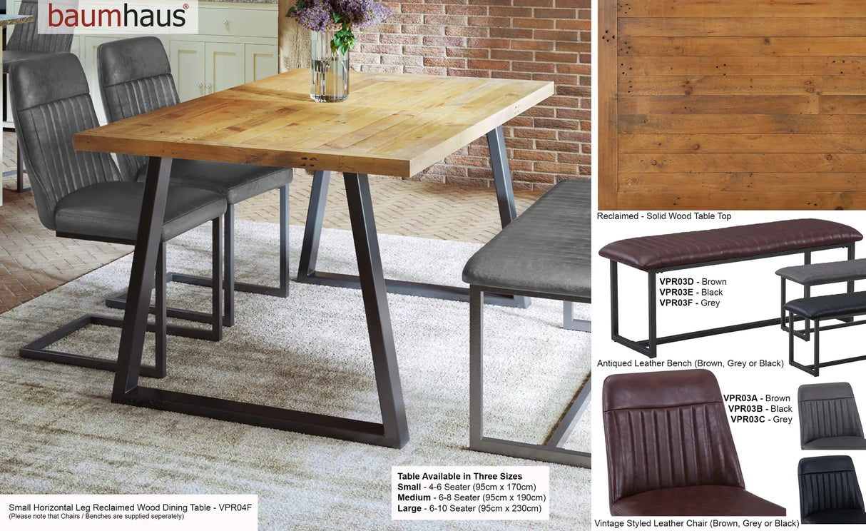 Urban Elegance - Reclaimed Table SMALL (Horizontal Leg / 95cm x 170cm top) 4-6 seater