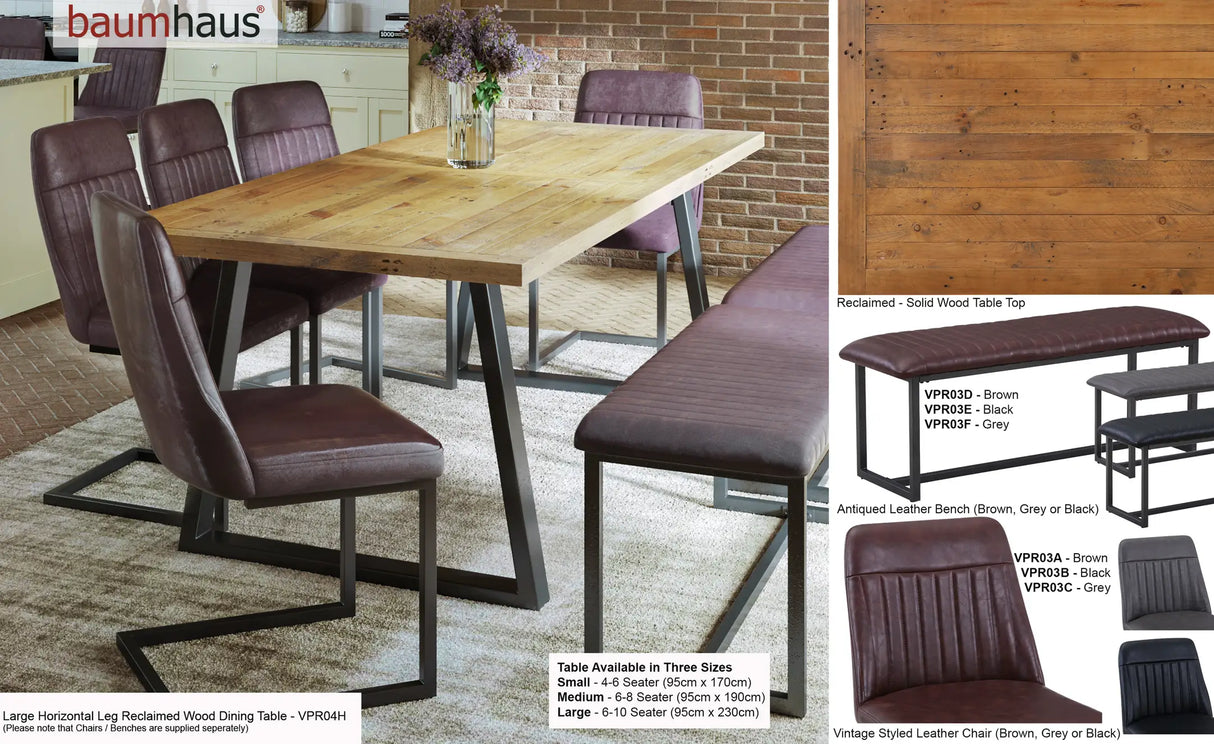 Urban Elegance - Reclaimed Table LARGE (Horizontal Leg / 95cm x 230cm top) 6-10 seater