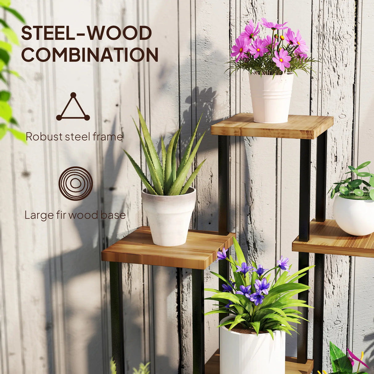 Outsunny Seven Wooden Shelf Plant Stand