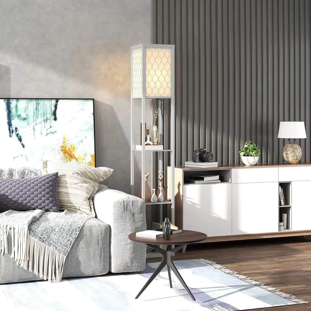 HOMCOM Three-Shelf Standing Lamp - Grey/White