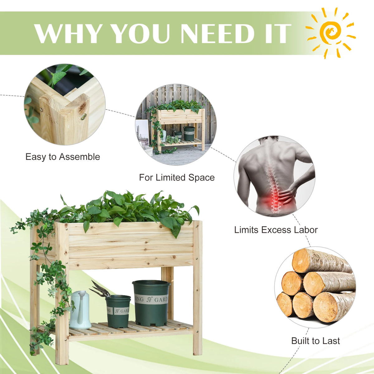Outsunny Wooden Raised Plant Stand Outdoor Flower Bed Box with Clapboard 100 x 40 x 84cm