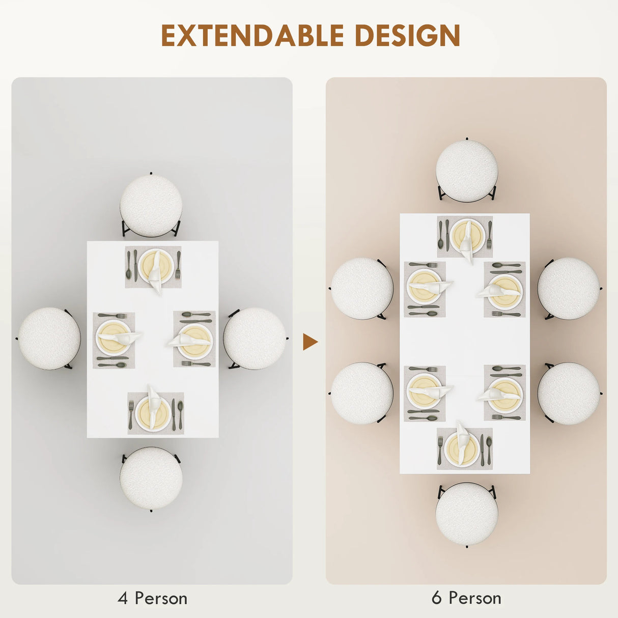 HOMCOM Extending Six-Person High Gloss Dining Table - White