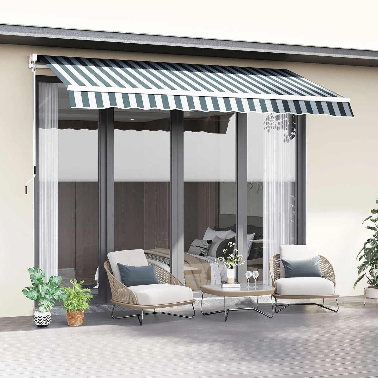 Outsunny Retractable Awning, 2.5x2 m-Dark Green/White