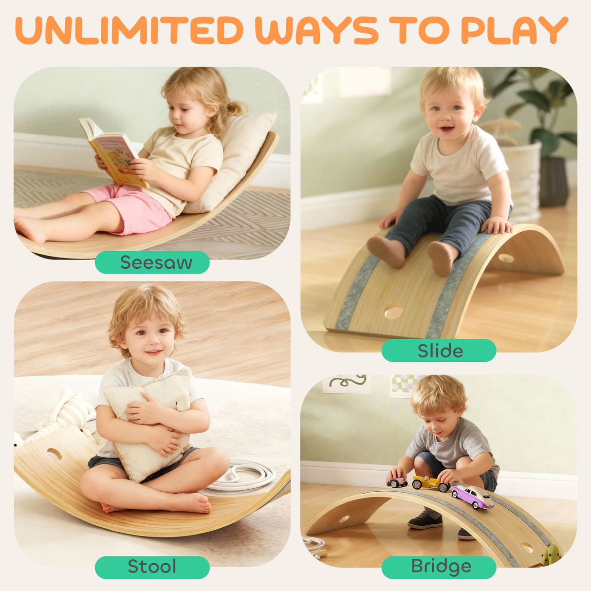 AIYAPLAY Kids Wooden Balance Board with Rope, Wooden Wobble Board with Felt for Sensory Play, for Toddler 3-6 Years Old