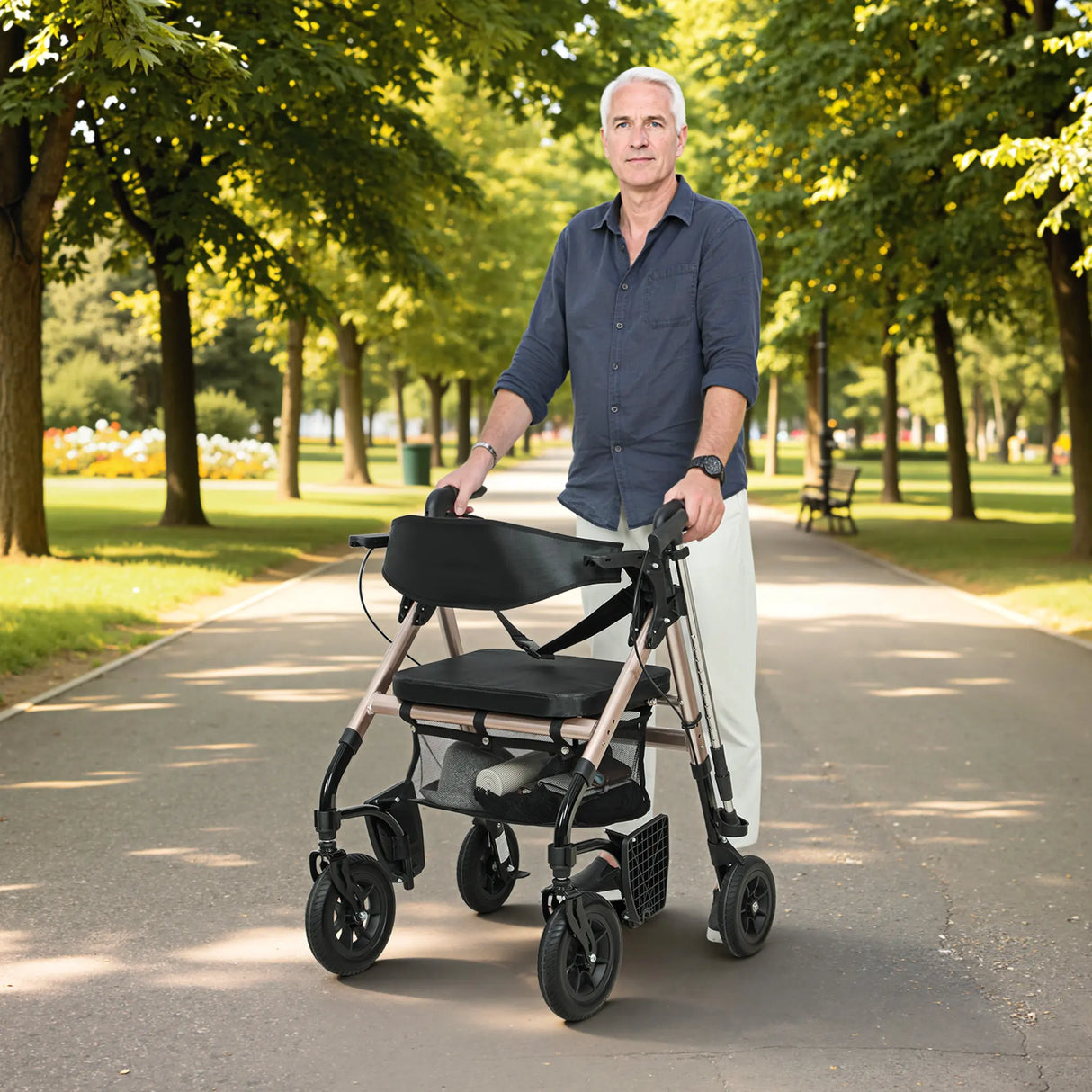 HOMCOM Rollator Walker Wheelchair, with Seat - Black