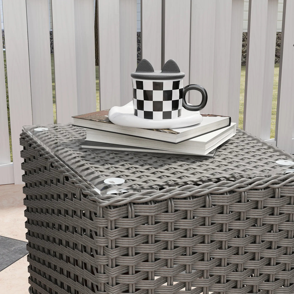 Outsunny Three-Piece Super Padded Rattan Set - Light Grey