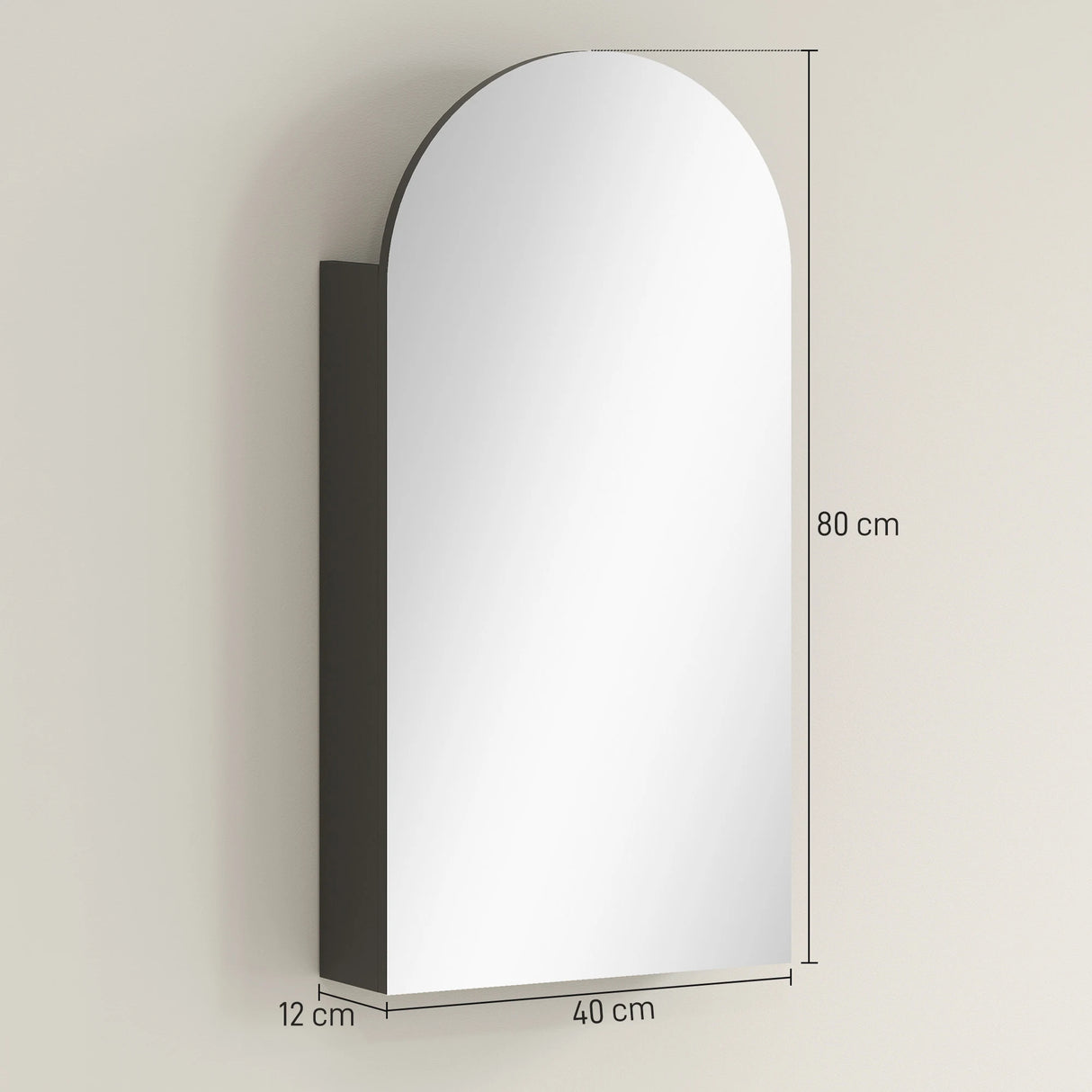 HOMCOM Arched Bathroom Mirror Cabinet with Adjustable Glass Shelves - Black