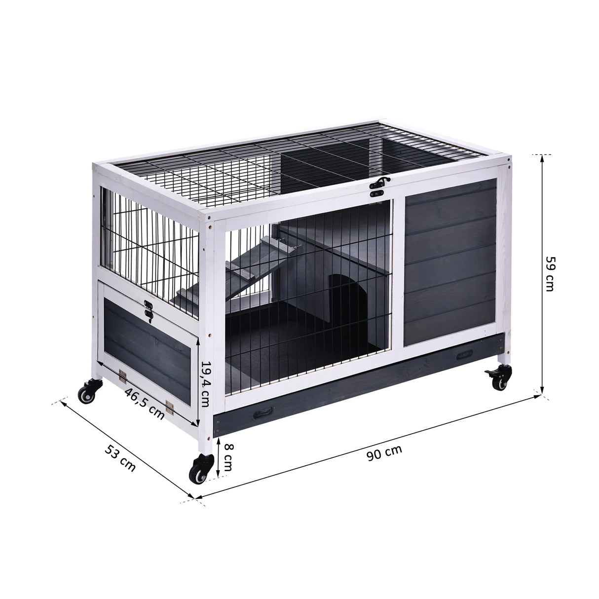 PawHut Rabbits Indoor Fir Wood Lift-Top Hutch Guinea Pigs Hutches-Grey and White