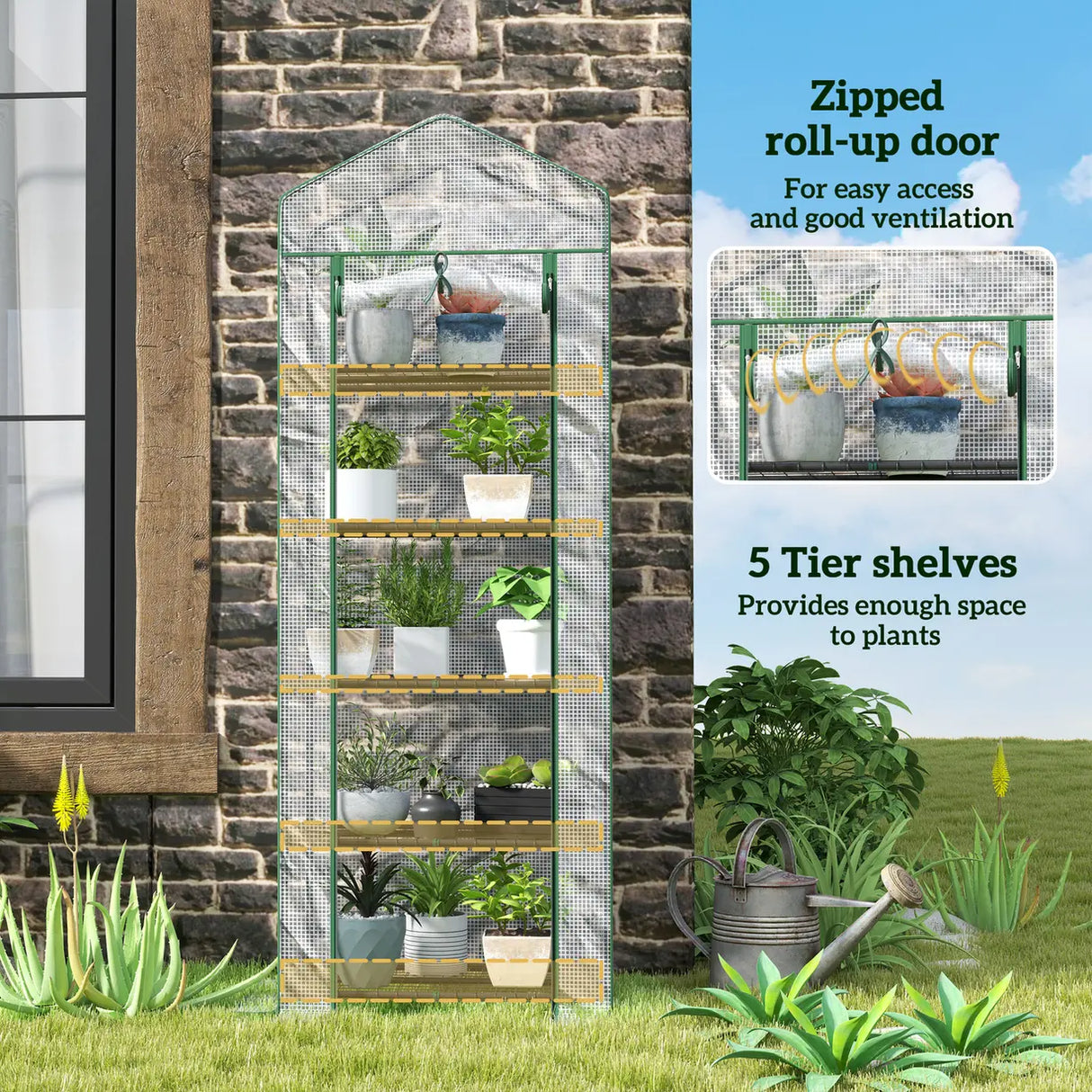 Outsunny 193cm Five Shelf Mini Greenhouse - White