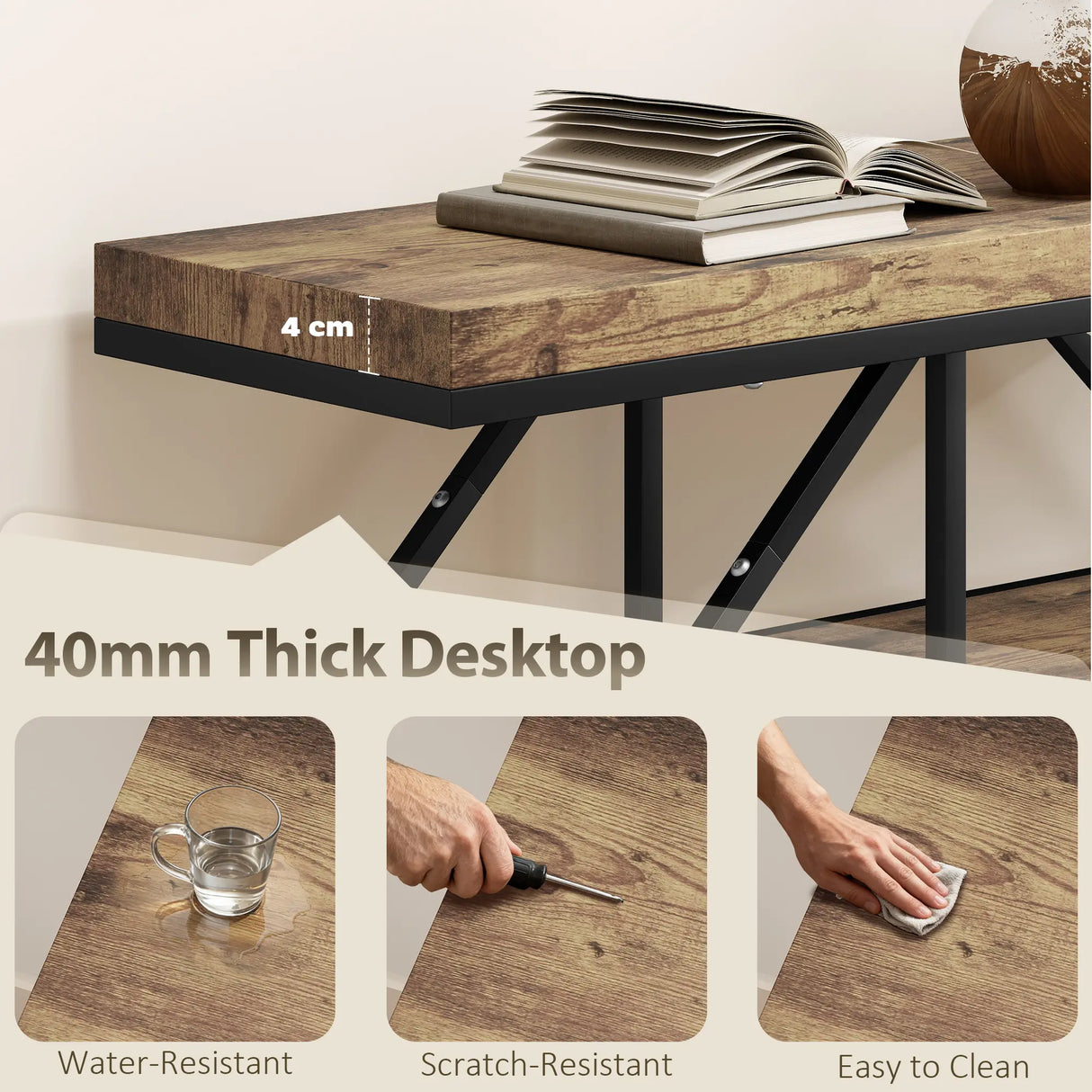 HOMCOM 4-Tier Industrial Console Table - Rustic Brown