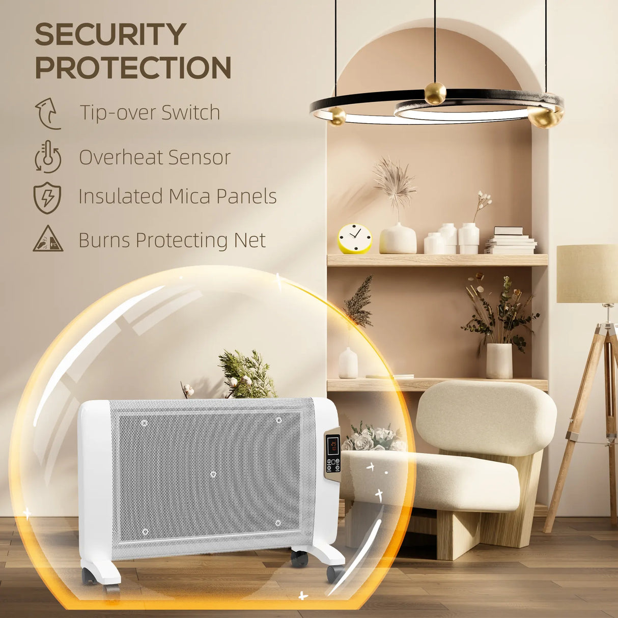 HOMCOM Mica Electric Space Heater, Portable Heater for Home with 2 Heat Settings, Living Room, Study, Garage, Adjustable Temperature 18-30C, 1000W/2000W, White