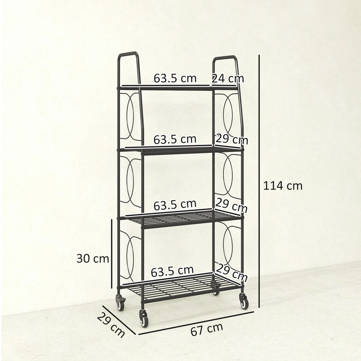 Outsunny 4-Tier Metal Plant Stand, Heavy Duty Ladder Shelf Potted Plants Display Rack with Lockable Wheels