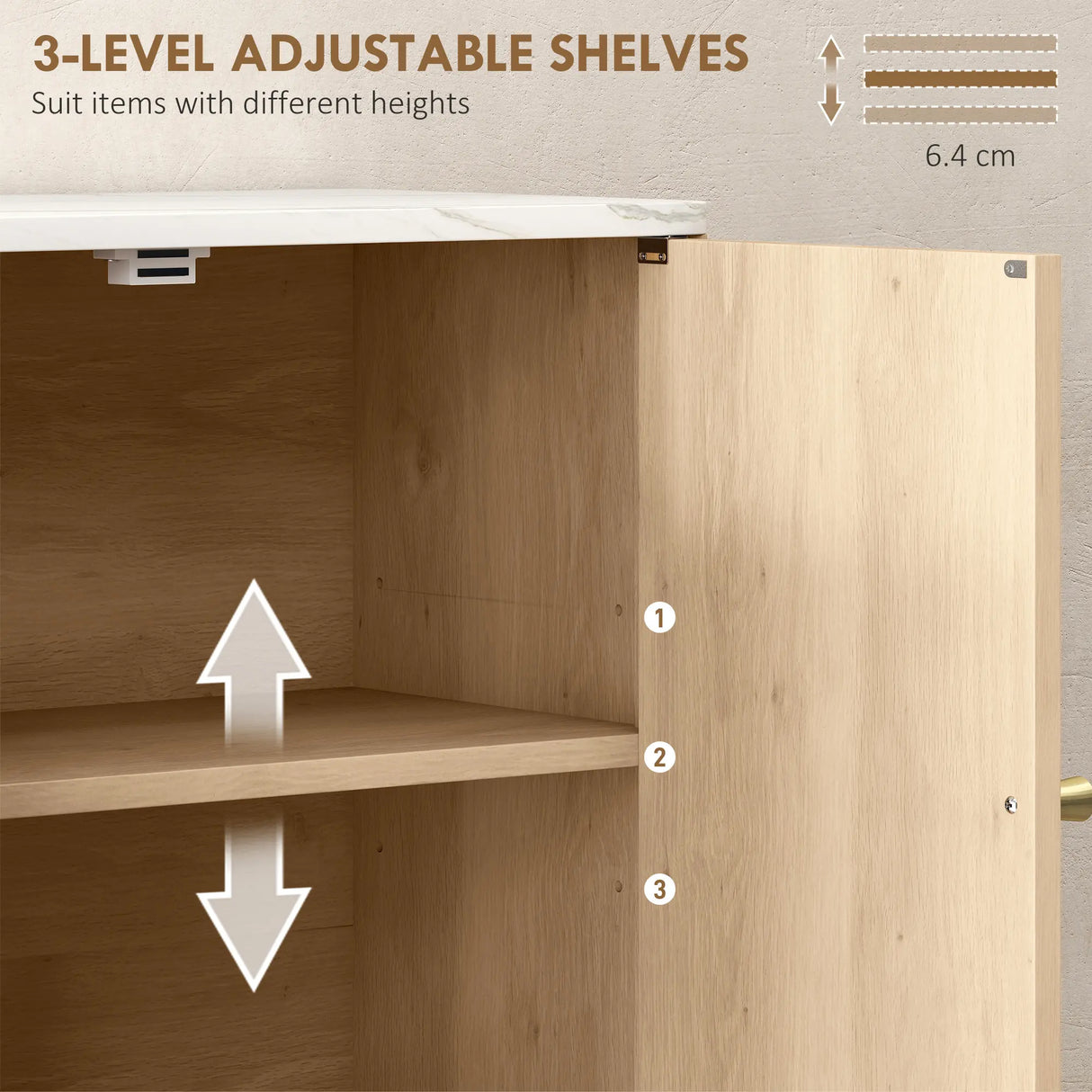 HOMCOM Bathroom Wall Cabinet with Adjustable Shelf - Oak