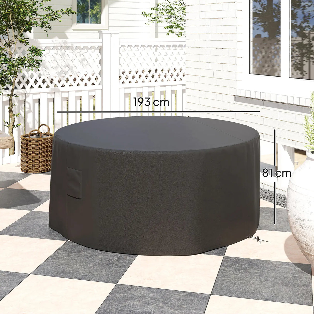 Outsunny Garden Patio Large Furniture Set Round Cover 600D Oxford Waterproof, 193 x 80H cm, Black