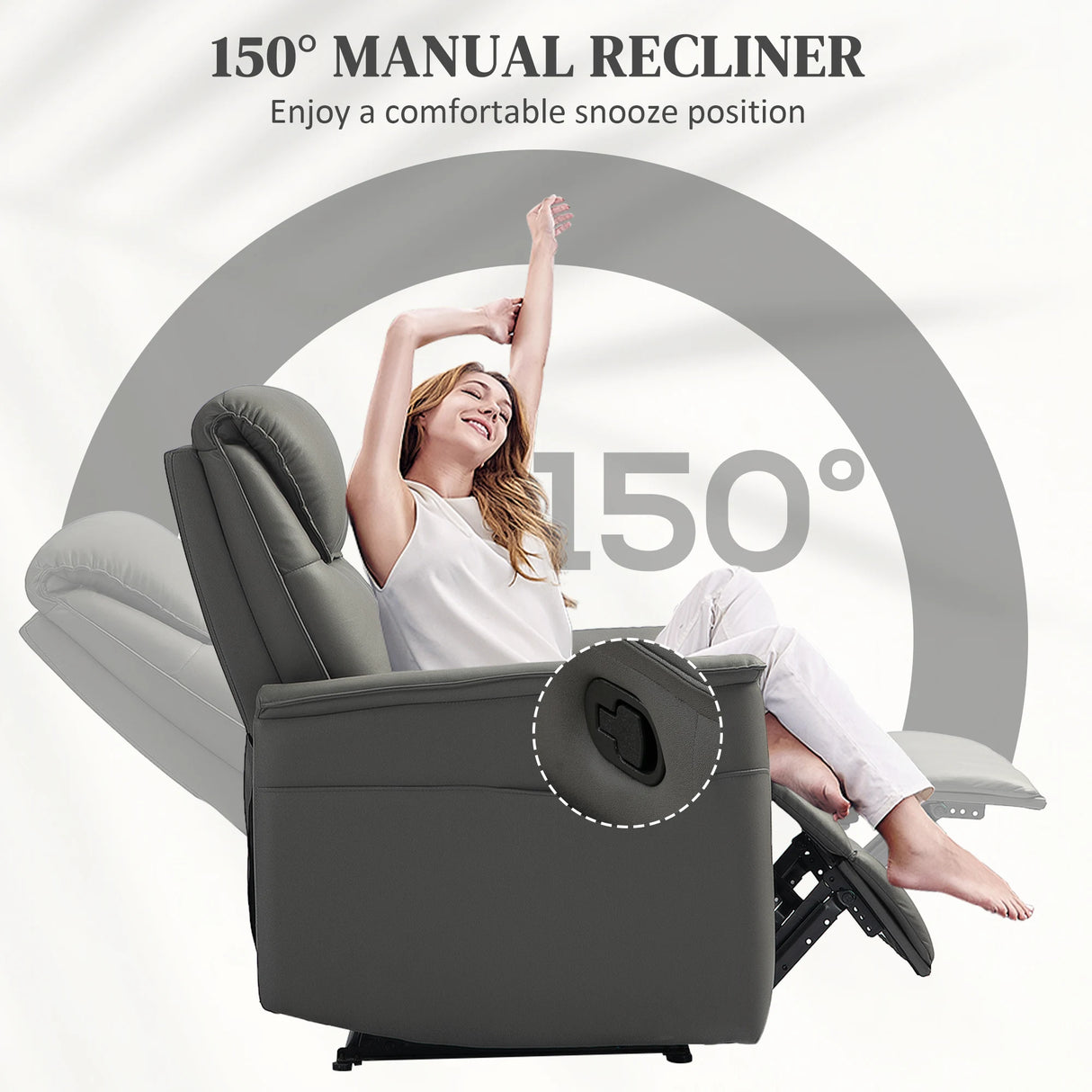 HOMCOM Recliner Armchair with Thick Padded Spring Cushion, Microfibre Manual Reclining Chair with Adjustable Leg Rest, Side Pockets for Living Room, Bedroom, Light Grey