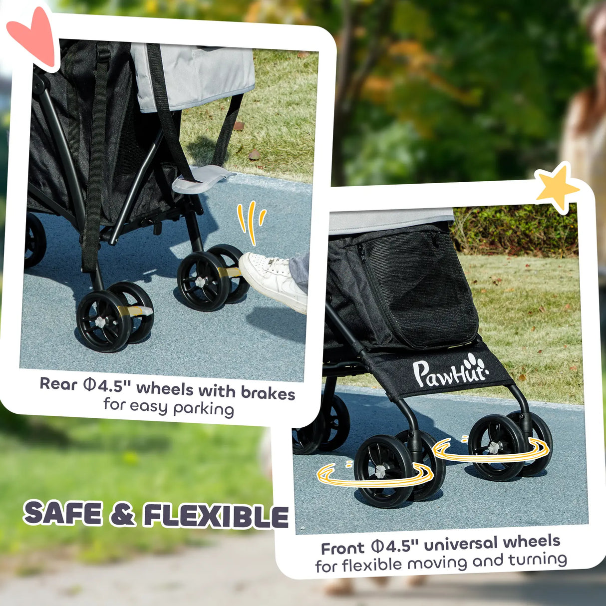 PawHut Foldable Dog Stroller, Lightweight Dog Pram w/ Shoulder Strap, Storage Bag, Cup Holder, Light Grey