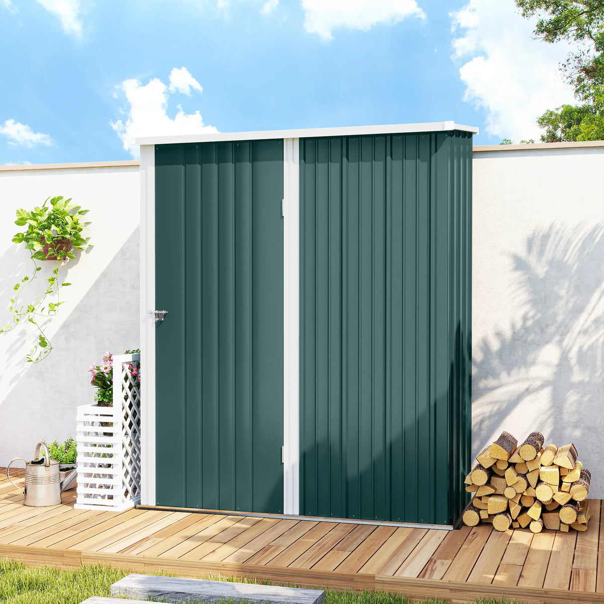 Outsunny 5.3 x 3.1ft Corrugated Steel Garden Shed - Green