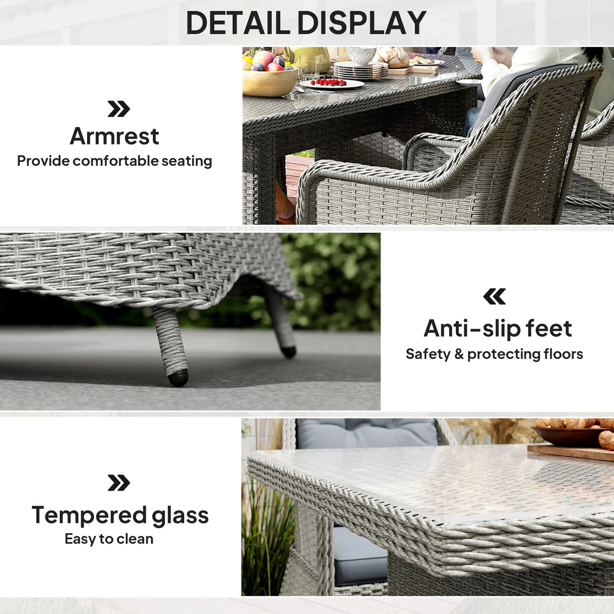 Outsunny Seven-Piece Rattan Dining Set - Mixed Grey