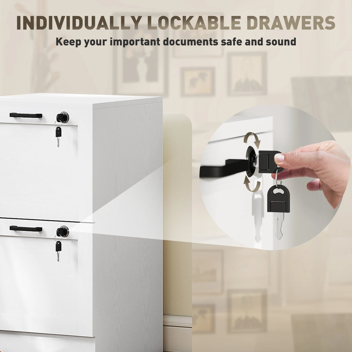 HOMCOM 2-Drawer Filing Cabinet with Lock - White