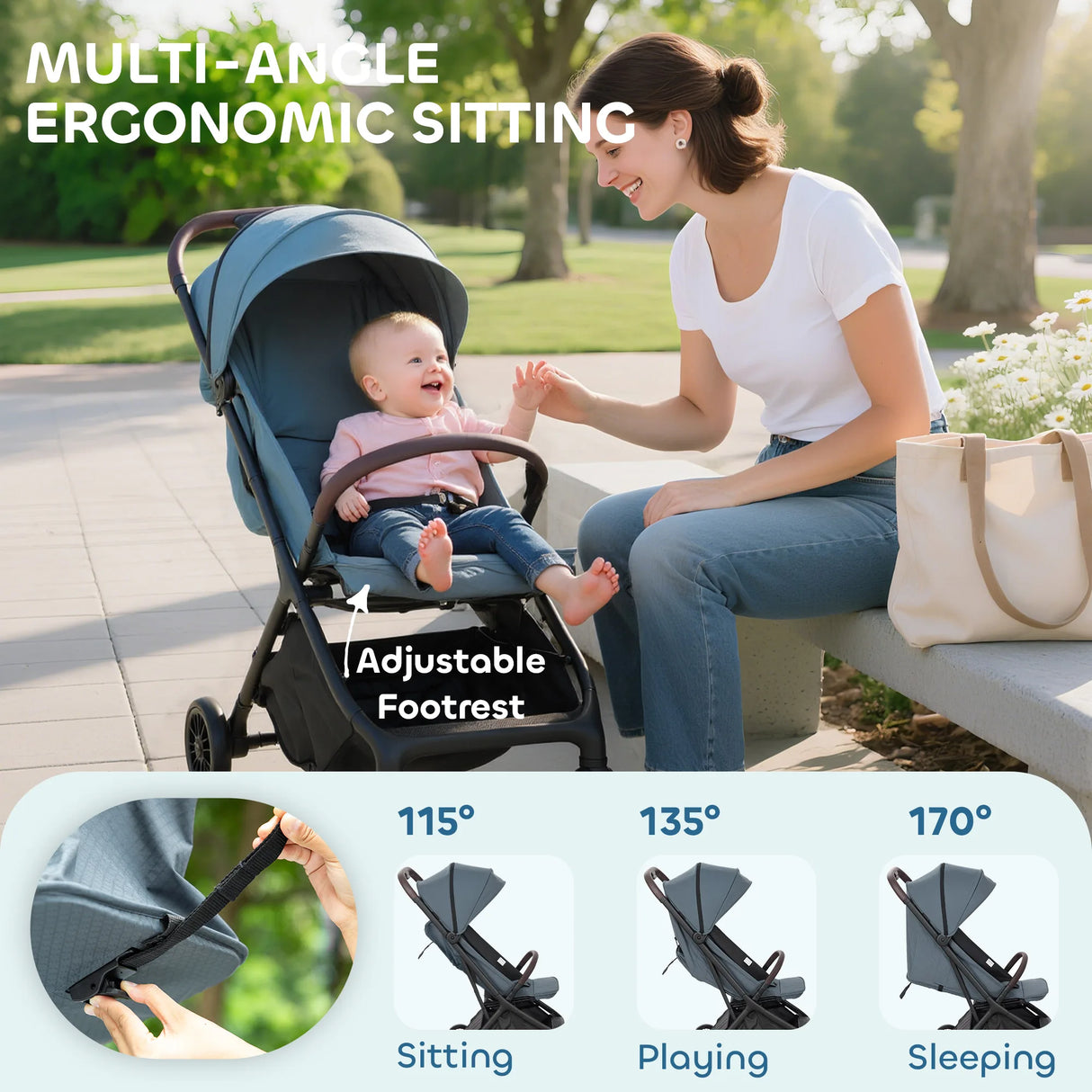 AIYAPLAY Foldable Baby Stroller with Adjustable Seat, 5-Point Harness, Canopy, Basket, 6.3kg Lightweight & Compact, Dark Grey