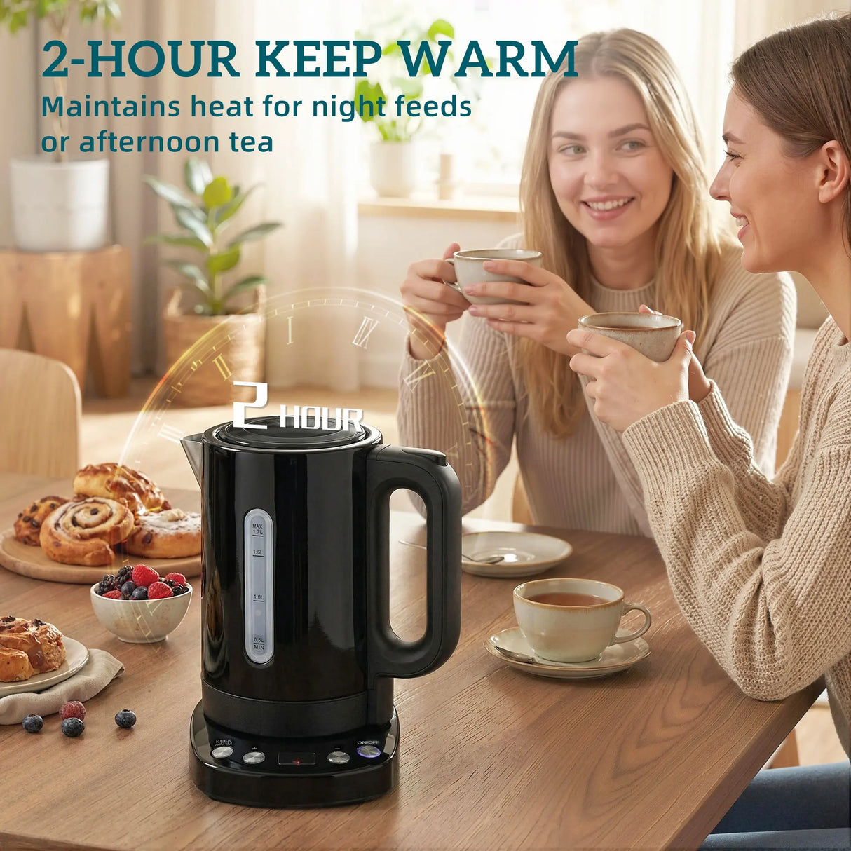 HOMCOM Electric Kettle, 1.7L, Fast Boil, 3kW Water Kettle with UK Strix Thermostat, Keep Warm Function, LCD Base, Black