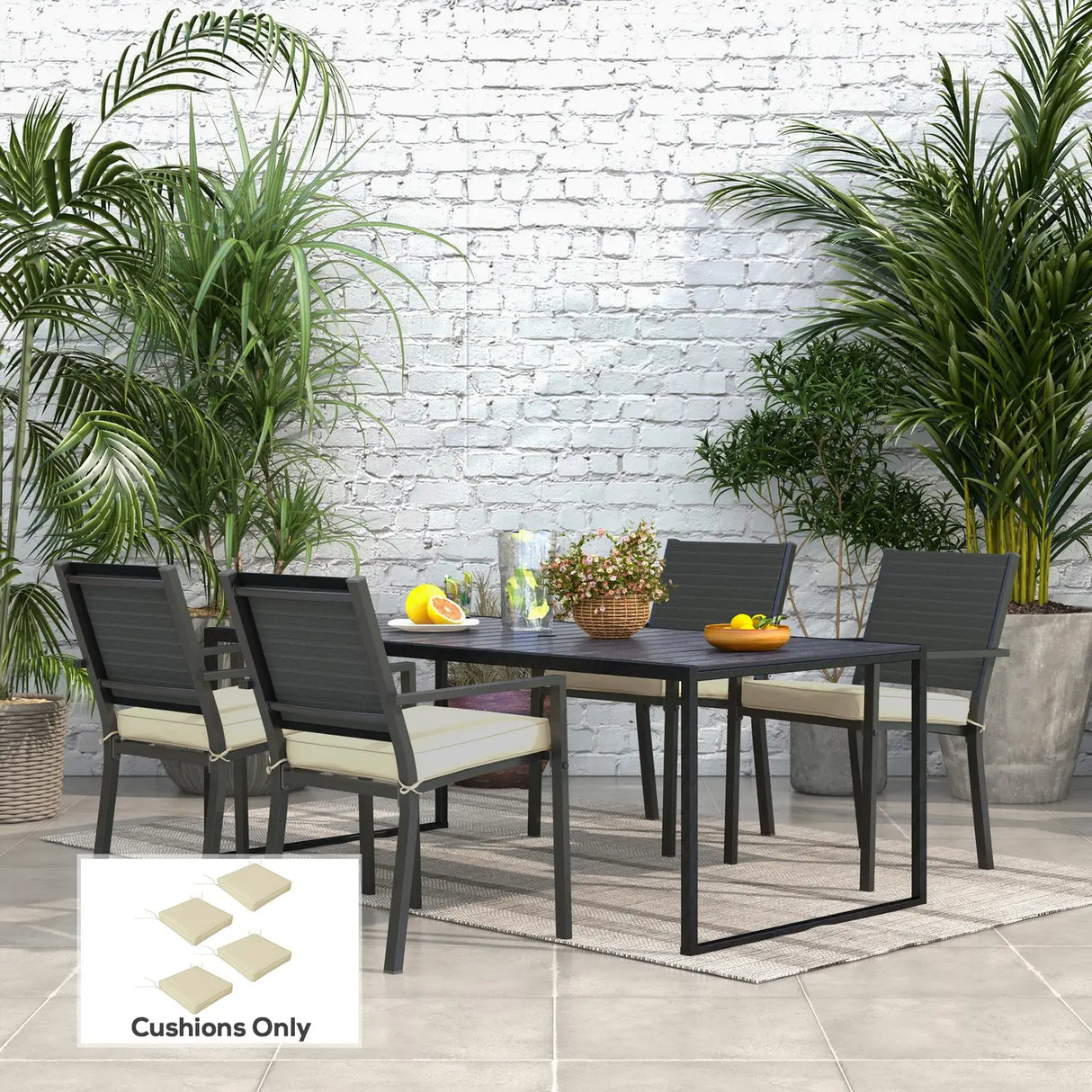 Outsunny 4-Piece Seat Cushions Pillow Replacement, Patio Chair Cushions Set with Ties for Indoor Outdoor, Beige