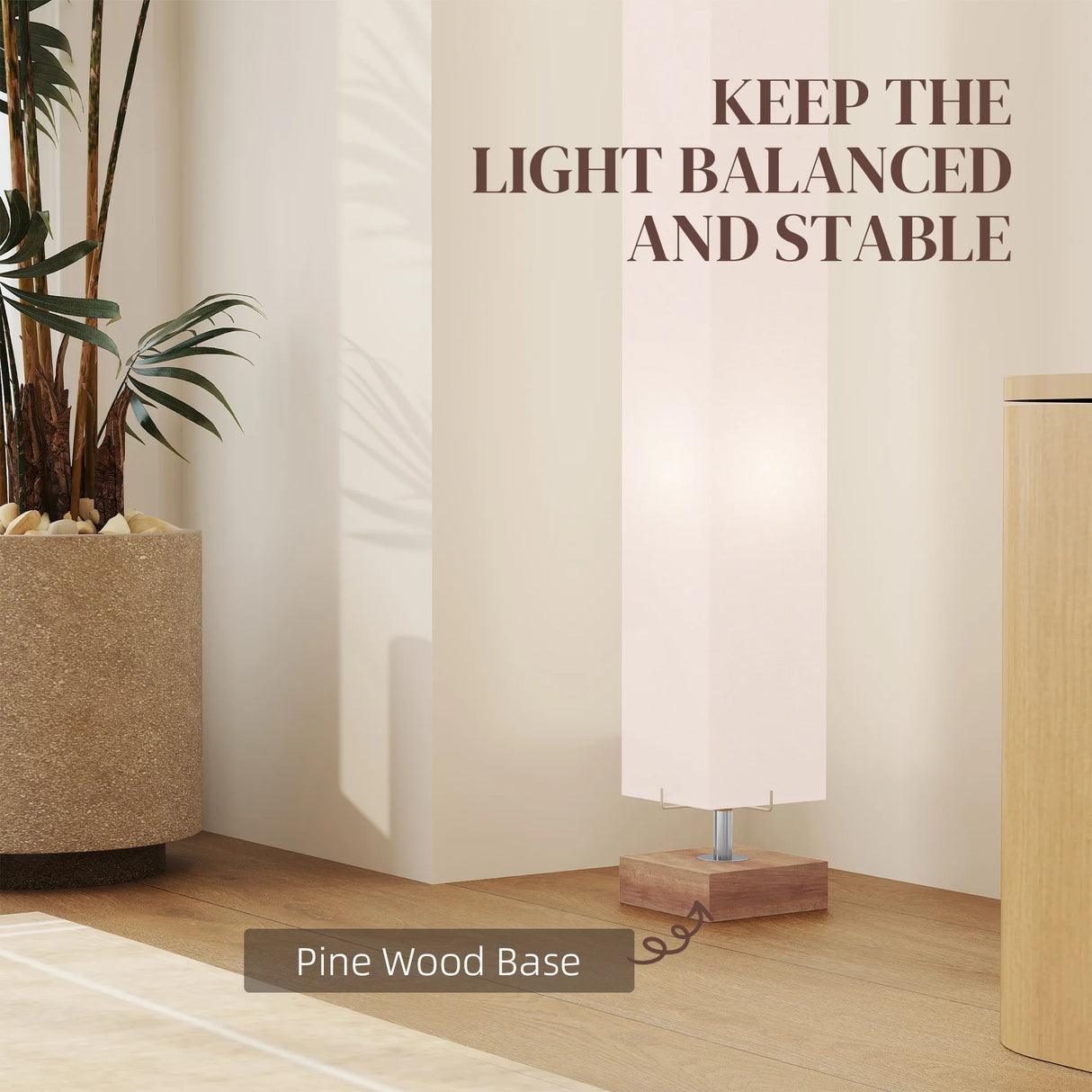 HOMCOM Floor Lamp, 120cm Standing Lamp with Linen Lampshade, Standard Light with Pine Wood Base for Living Room, Bedroom (Bulbs Not Included)