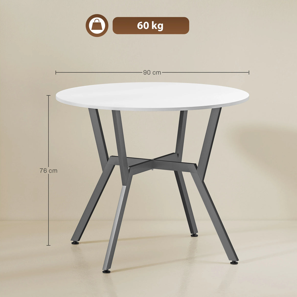 HOMCOM Dining Table, Round Kitchen Table with Black Legs for Living Room, Dining Room 90 x 76 cm, High Gloss White