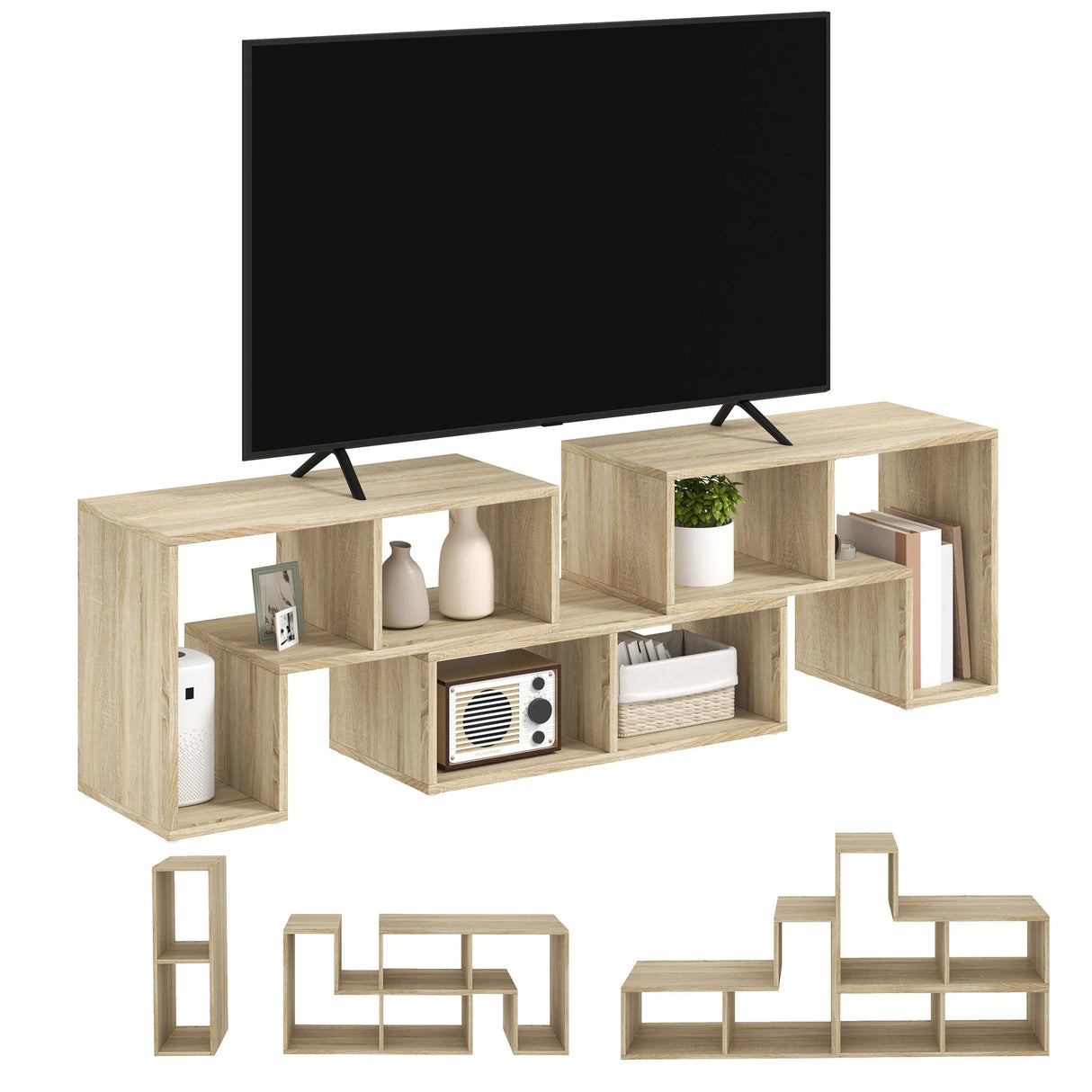 HOMCOM Three-Block Modular TV Stand - Grey Wood-Effect