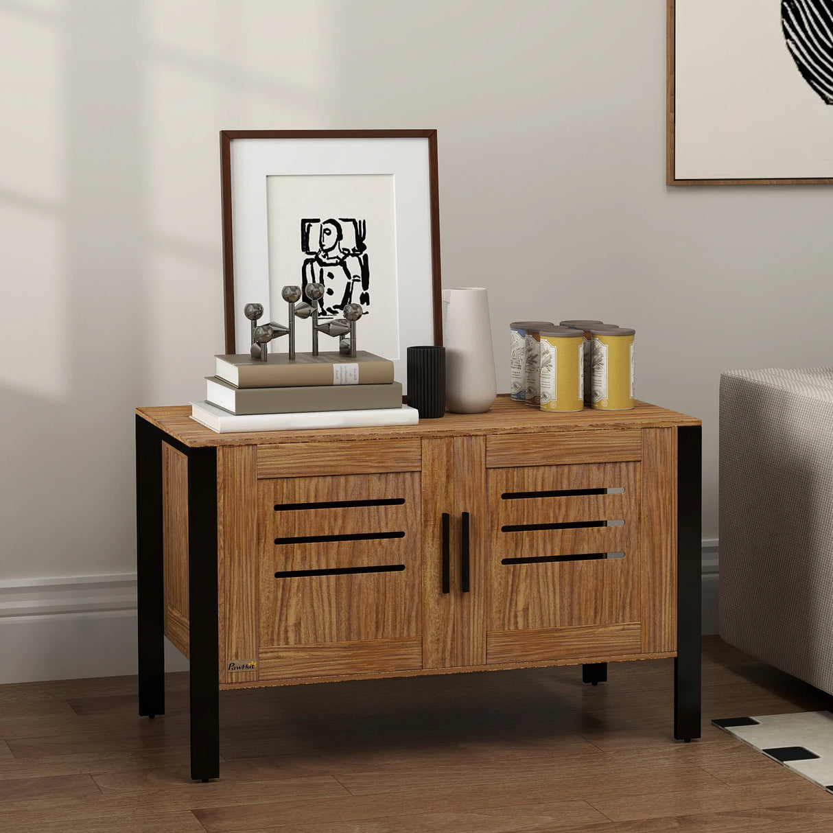 PawHut Cat Litter Box Enclosure with Tall Legs, Scratching Board, Double Doors, Ventilation Holes, 80 x 45 x 50 cm, Dark Brown