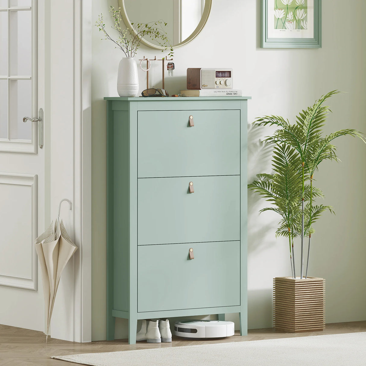 HOMCOM Modern Three-Drawer Shoe Cabinet - Green