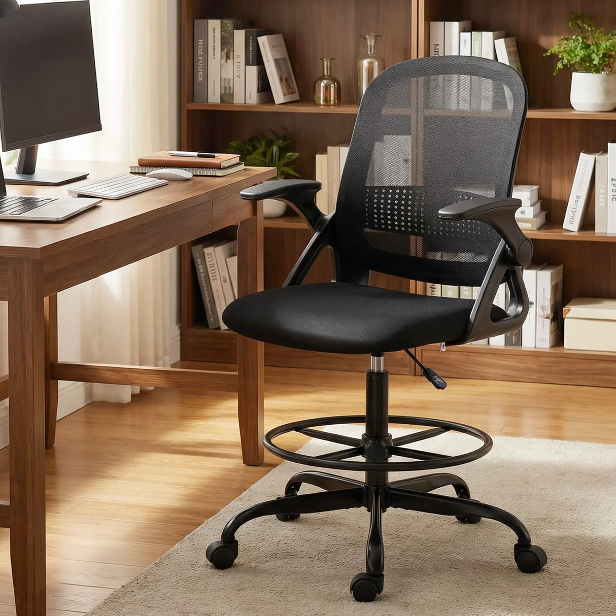 HOMCOM Painting Chair, Mesh Computer Desk Chair with Flip-up Armrests, Black