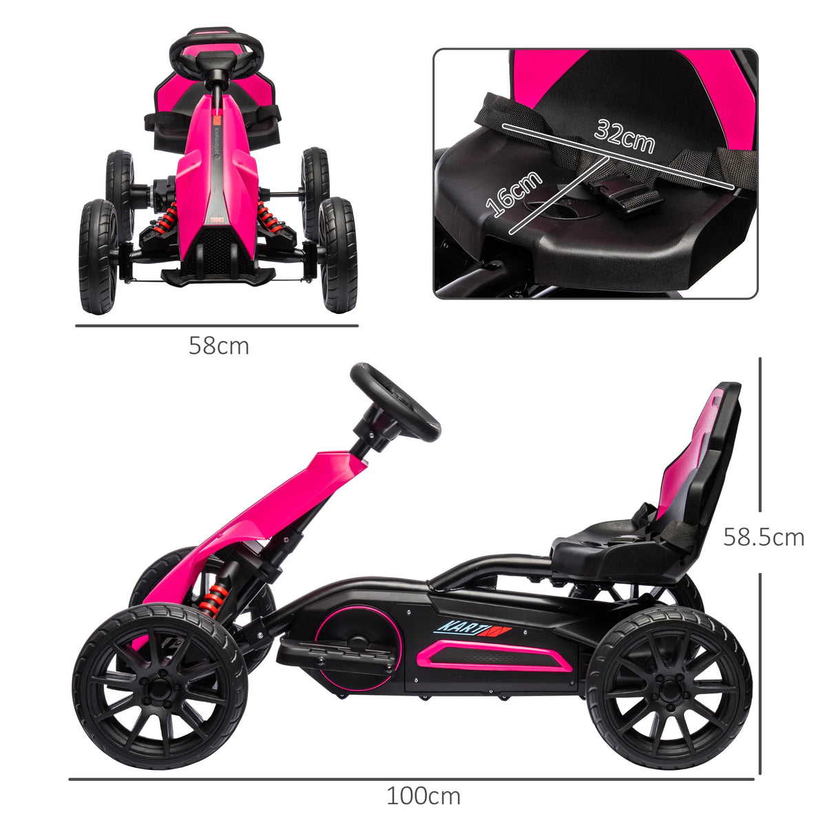 HOMCOM 12V Electric Go-Kart for Kids, Ride-On Racing Go-Kart, with Forward and Reversing Functions, for Ages 3-8 Years - Pink