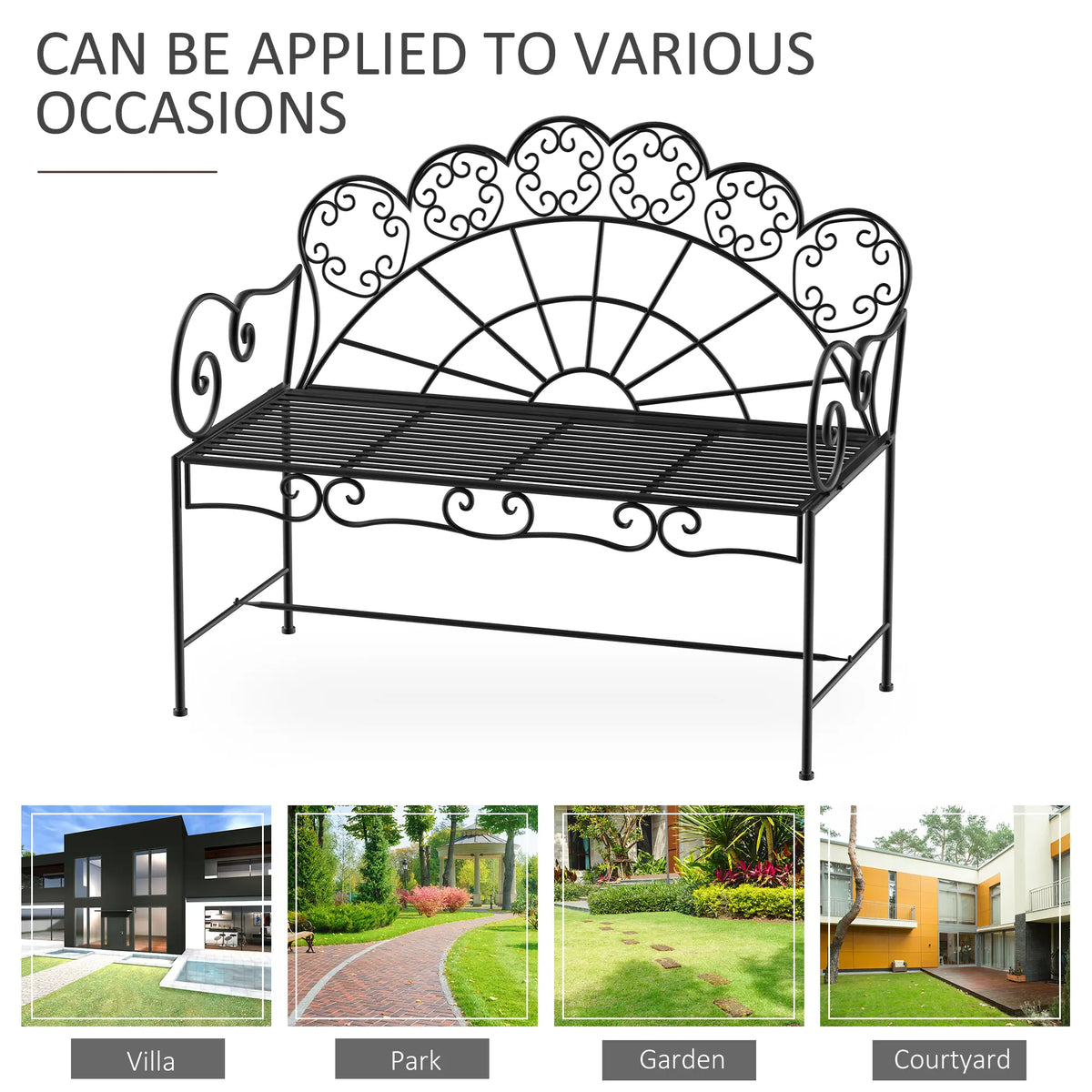 Outsunny Metal Garden Bench Loveseat with Slatted Seat, Black