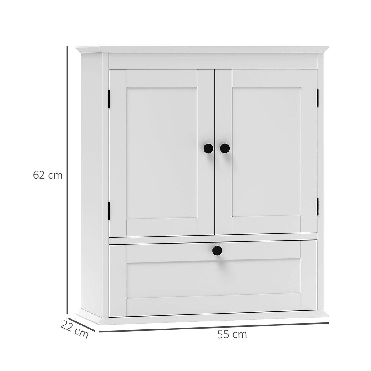 HOMCOM Bathroom Wall Cabinet with Adjustable Shelf and Recessed Doors, White