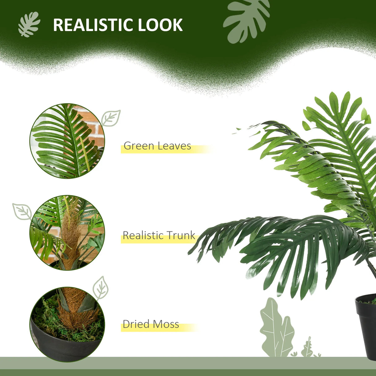 Outsunny 2 Pack 60cm Artificial Palm Tree Decorative Plant with Nursery Pot, Fake Tropical Tree for Indoor Outdoor Dcor