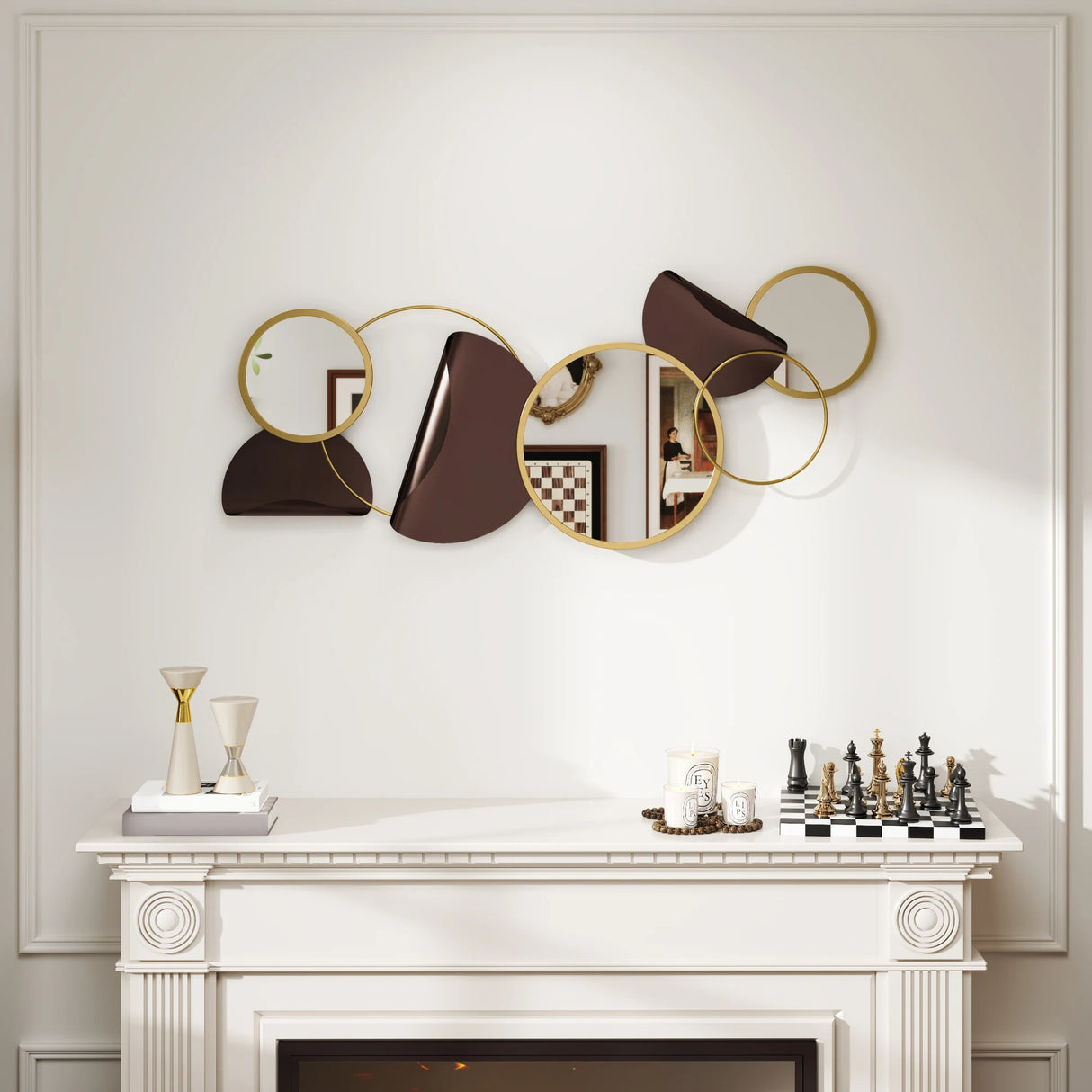 HOMCOM Metal Wall Art, Modern Decorative Mirror Decor, Hanging Home Wall Decoration for Living Room Bedroom Dining Room, Gold Tone
