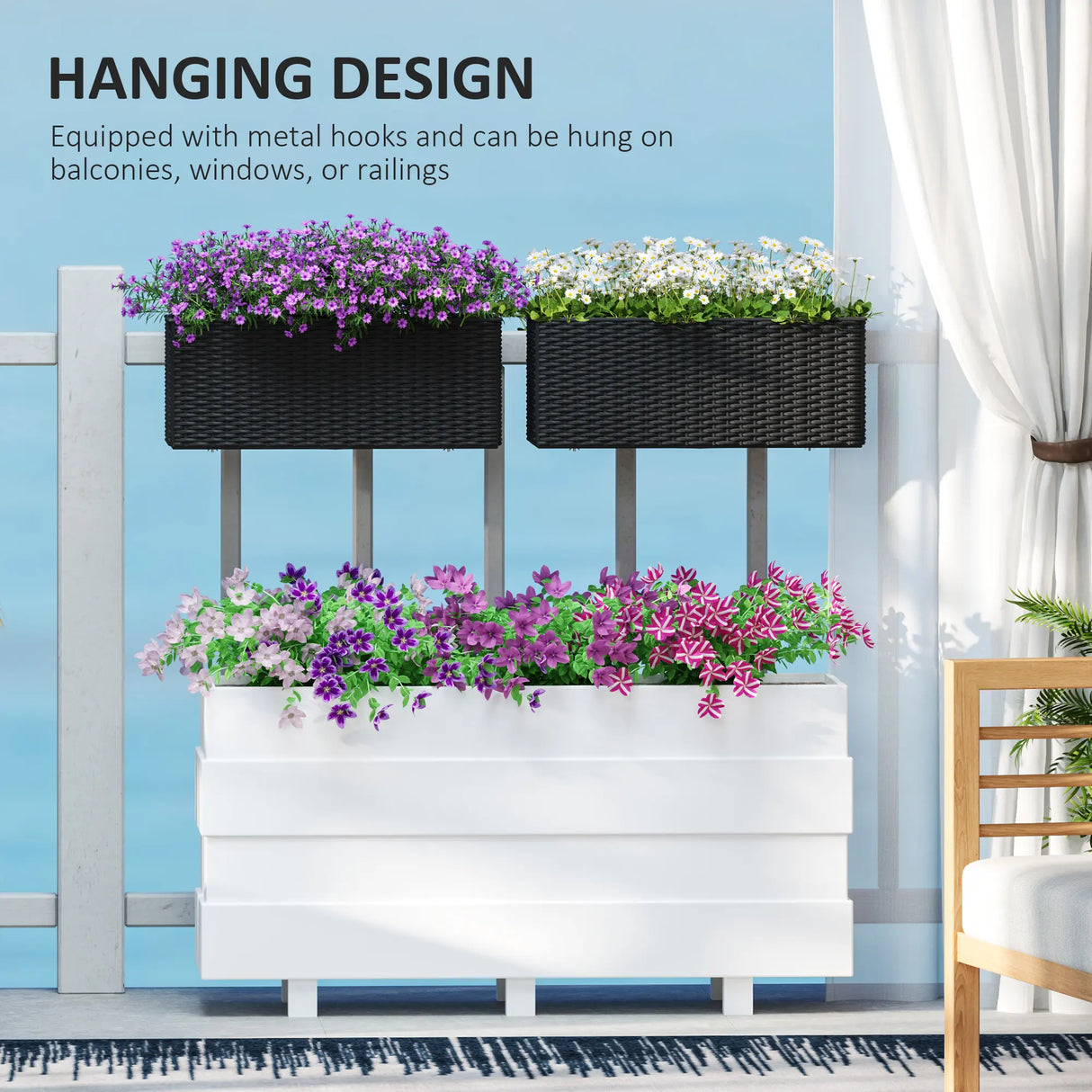 Outsunny Set of Two Rattan-Effect Planters - Black