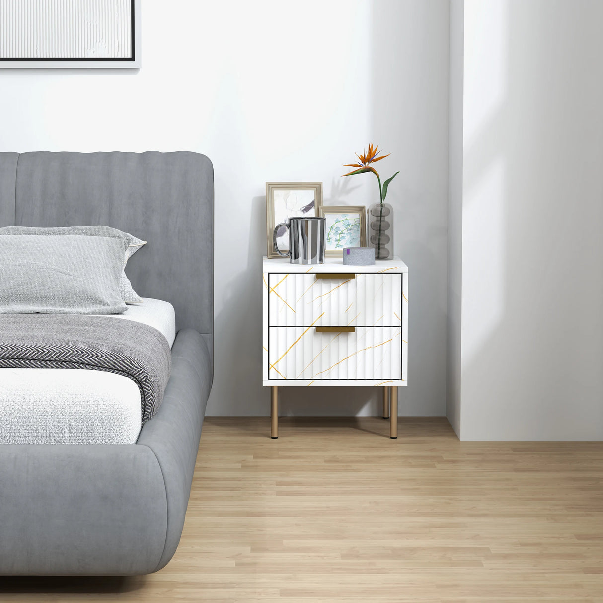 HOMCOM Elegant Two-Drawer Bedside Table - White
