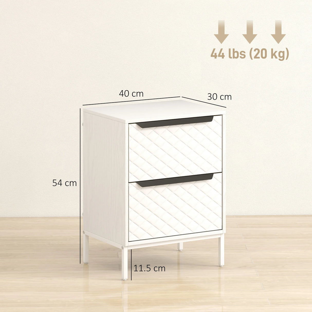 HOMCOM Chest of Drawers, Dresser with 2 Fabric Drawers and Aluminium Handles - White