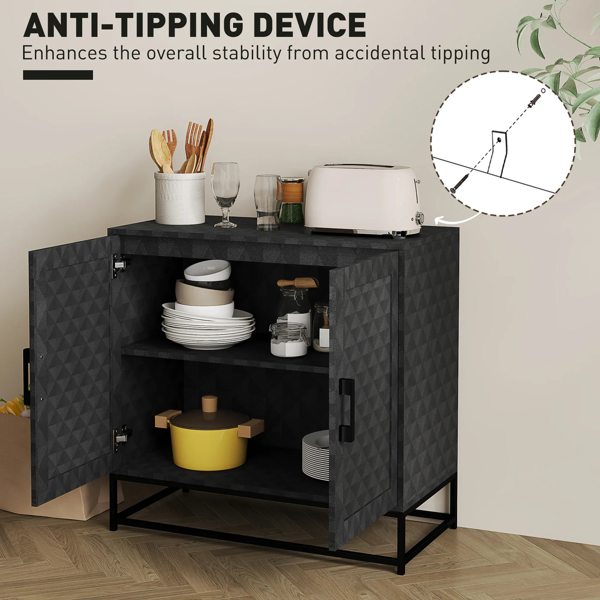 HOMCOM Modern Sideboard, Freestanding Sideboard Storage Cabinet with Adjustable Shelf and 2 Doors for Living Room, Black