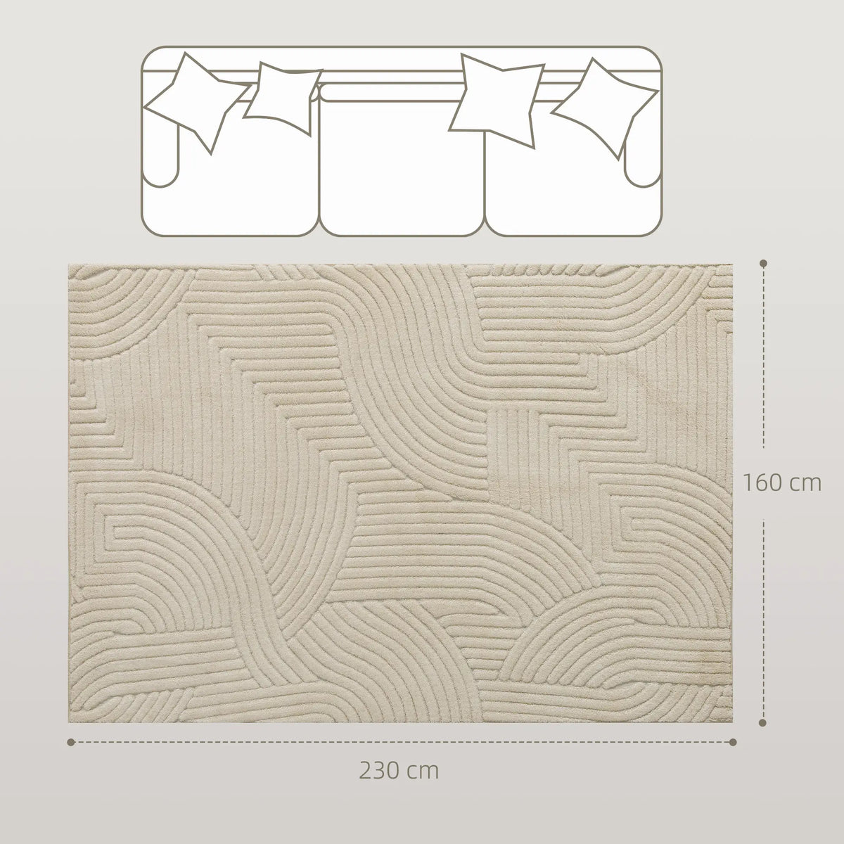 HOMCOM Modern Geometric Rug, Thick & Plush, Non-Slip, 230 x 160 cm Cream, Living Room/Bedroom/Office