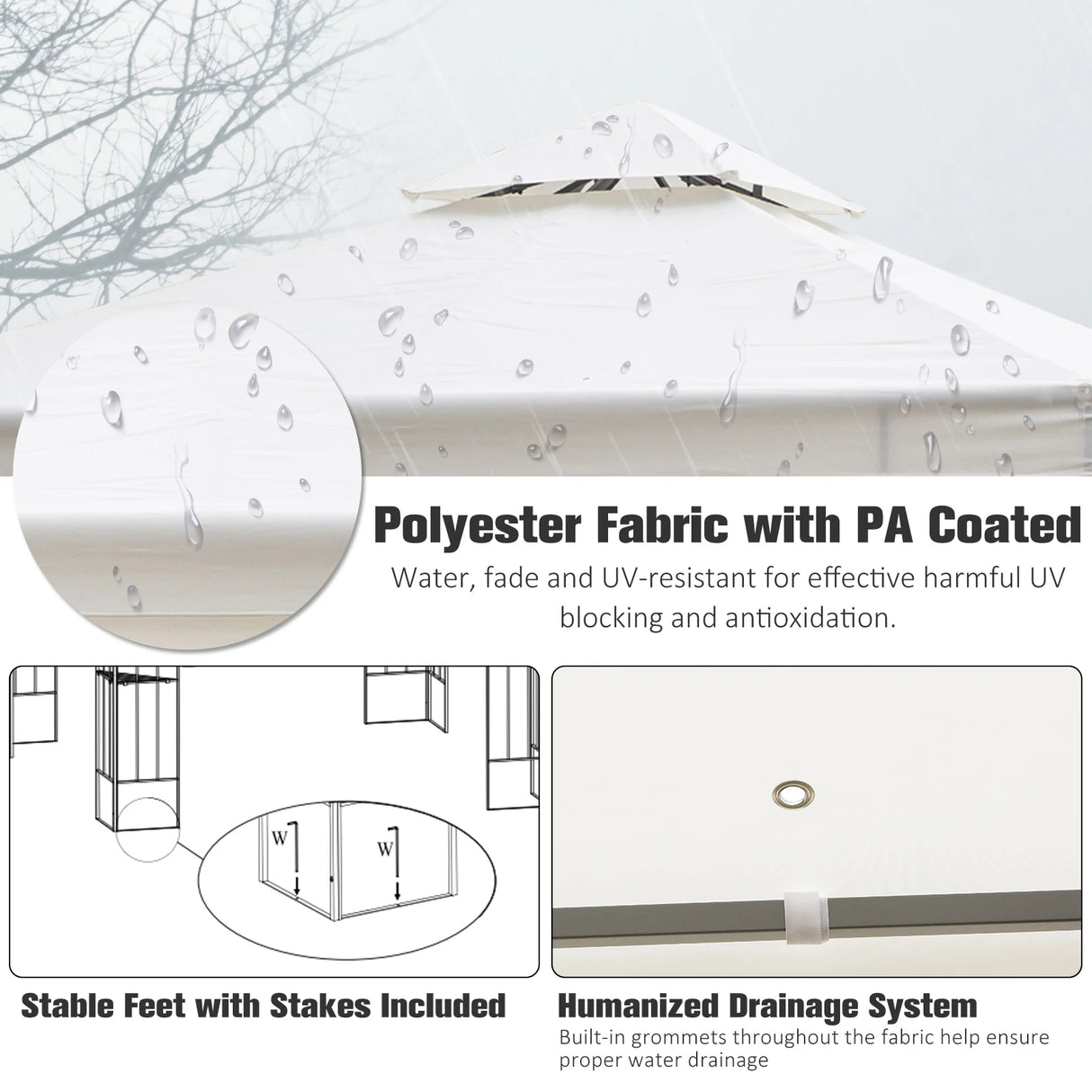 Outsunny 3 x 3m Outdoor Steel Gazebo with 2 Tier Roof, Garden Gazebo Patio Canopy Marquee Shelter with Decorative Steel Frame - Cream
