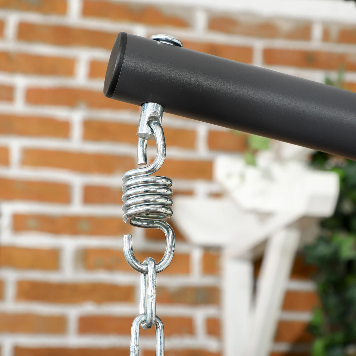 Outsunny Outdoor PE Rattan Swing Chair with Foldable Basket and Cushion, Garden Patio Hanging Egg Chair with Metal Stand, Headrest for Indoor and Outdoor, Light Grey